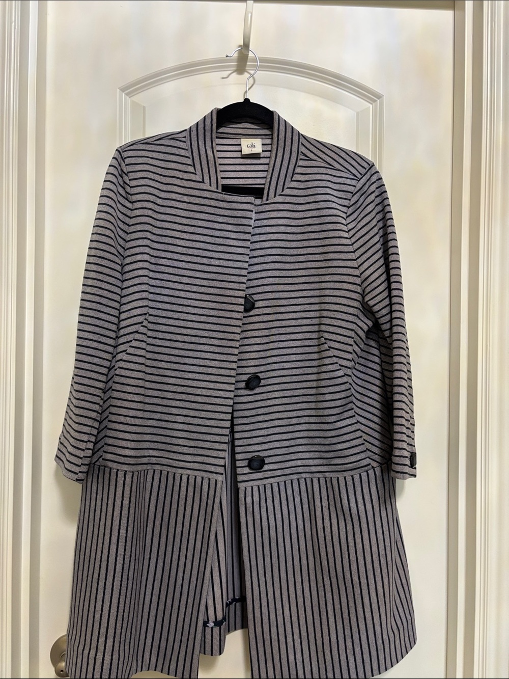 Cabi  Gray /lavender and Black Striped Long Blazer